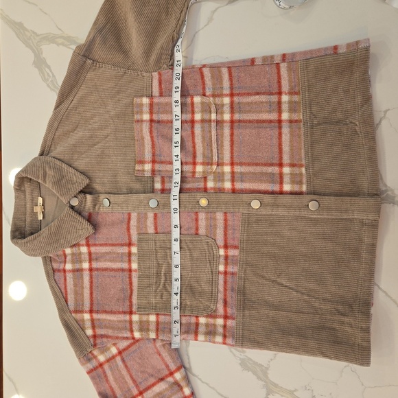 Jodifl Womens Plaid Corduroy Patchwork Shacket Jacket Shirt Brown Size Small - Picture 7 of 11